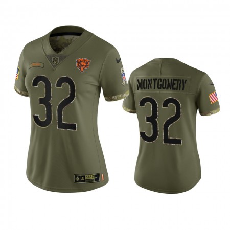 Camiseta Mujer NFL Chicago Bears David Montgomery 32 Olive 2022 Salute To Service Limited